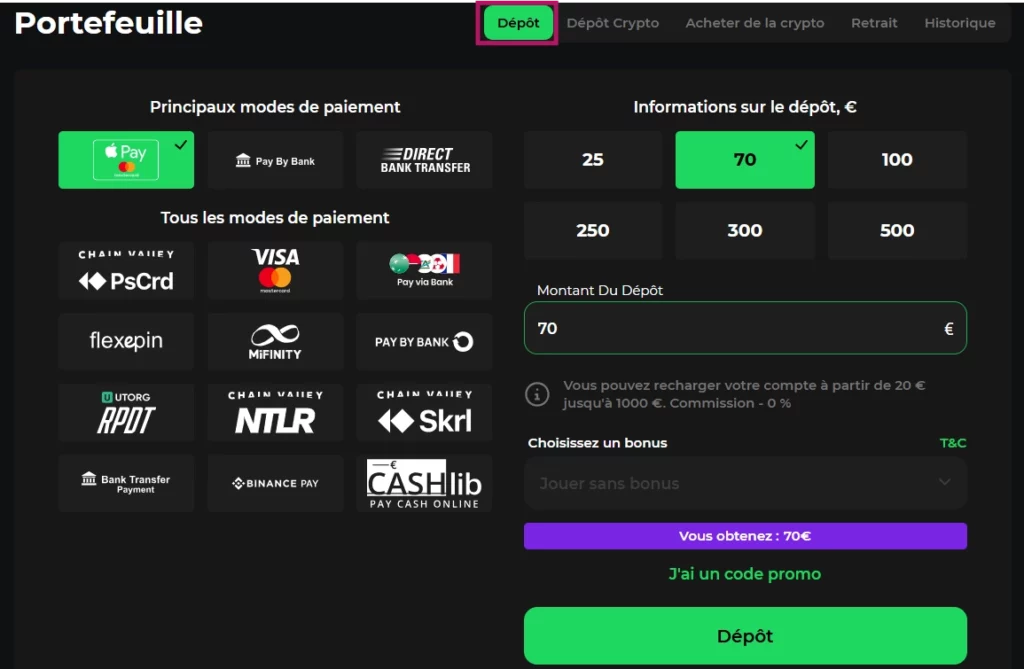 Les meilleurs casinos en ligne pour déposer avec cashlib 38 Onglet dépôt