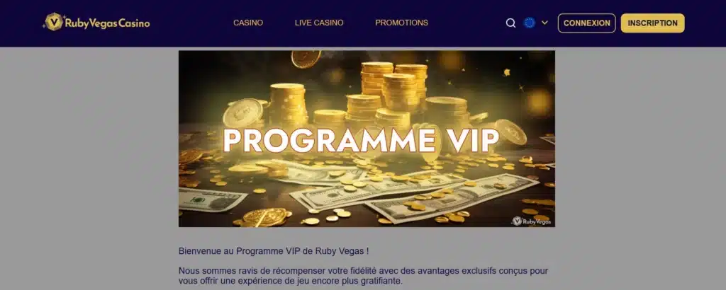 Les meilleurs casinos en ligne pour déposer avec cashlib 47 Programme VIP de Ruby Vegas