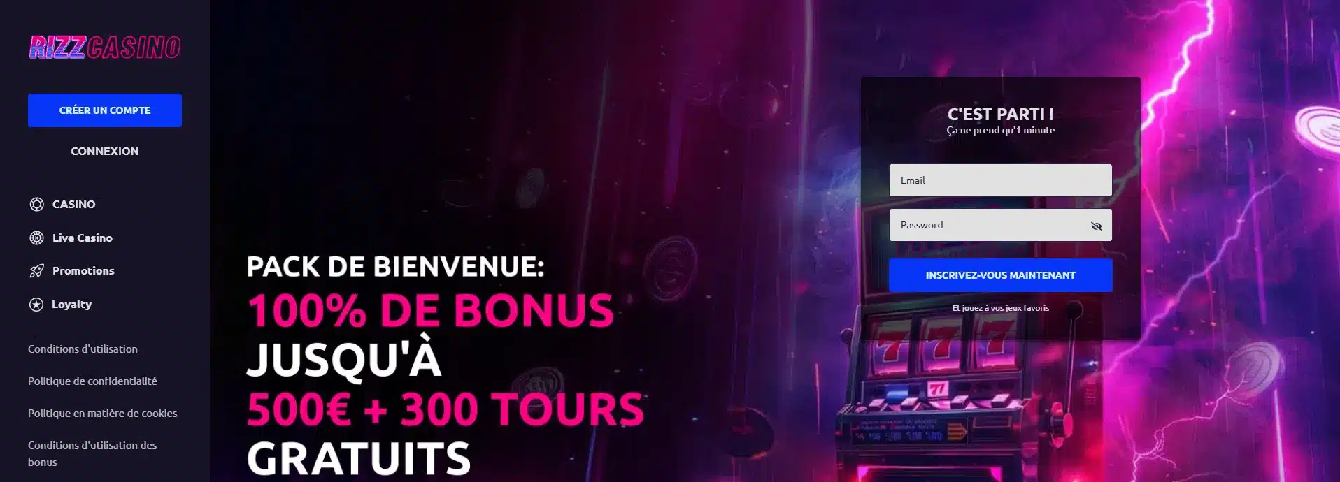rizz casino et son dépôt minimum de 20 euros