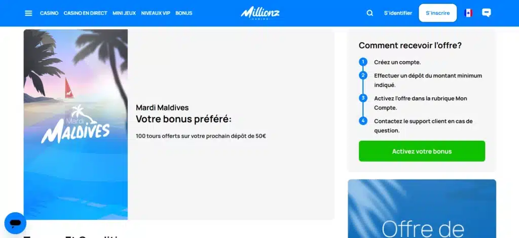 Les meilleurs casinos avec Free Spins (tours gratuits) 24 100 tours gratuits tous les mardis avec Mardi Maldives sur Millionz
