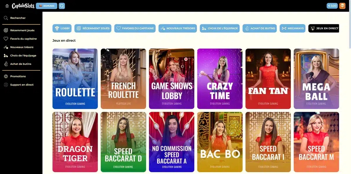 Captain Slots Casino : Notre avis 6 jeux en direct de captain slots