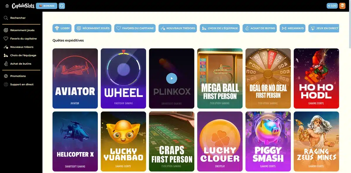 Captain Slots Casino : Notre avis 8 mini-jeux sur captain slots