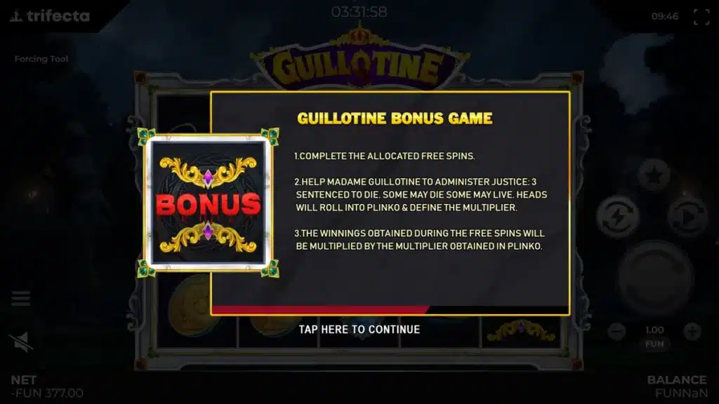 Machine à sous Guillotine : Jouez gratuitement 14 Accès au triple guillotine bonus Trifecta Gaming