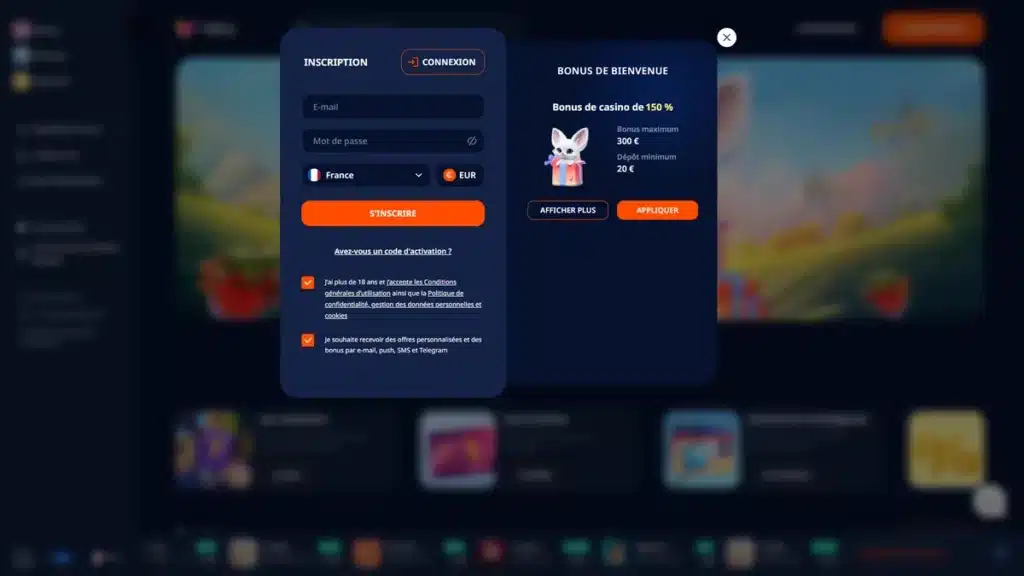 Interface highlighting the bonus code field during deposit on Nika Casino
