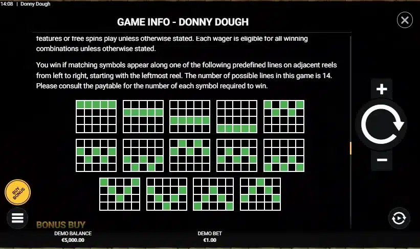 Donny Dough 5 Donny Dough Slot : lignes de paiement