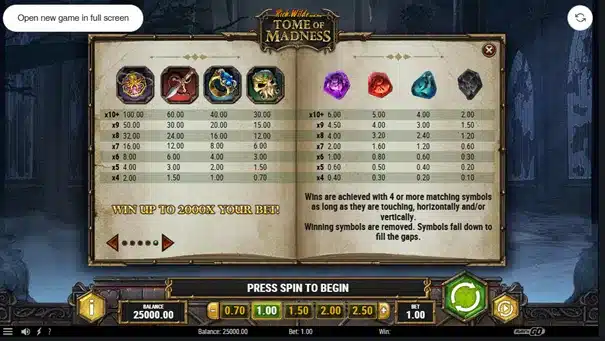 Tome of Madness Play’n GO | Osez ouvrir le livre interdit 3 Tome of Madness : symboles
